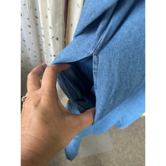 CW Classics Blue Denim Chambray Pintucked Roll Tab Sleeve Pockets Shirt Dress L - Picture 5 of 6